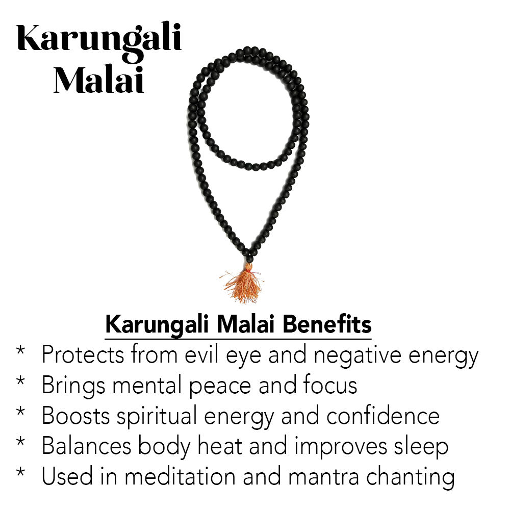 Karungali Mala Vedvasi Certified Original 8mm (Pack of 1) 100% Natural Unpolished Karungali Malai Original Karungali Malai 108 Beads - Black Ebony Wood Mala, Original and Natural Karukali Malai